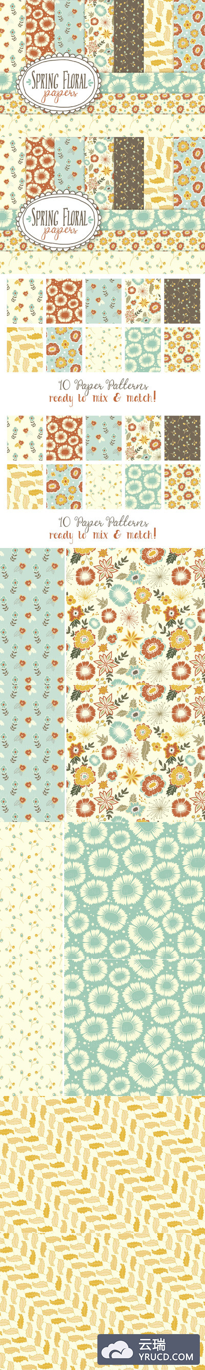 春季花卉图案纹理 Spring Floral Pattern Papers +Vector