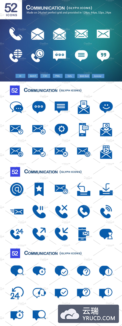 通讯符号图标 52 Communication Glyph Icons