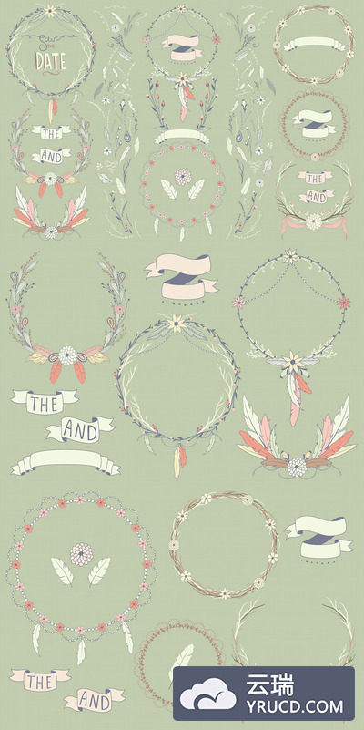 印花系列插画 Boho Wreaths & Florals Collection