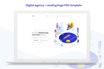 时尚高端3D立体2.5D等轴等距数字代理着陆页banner插画海报设计模板（psd）