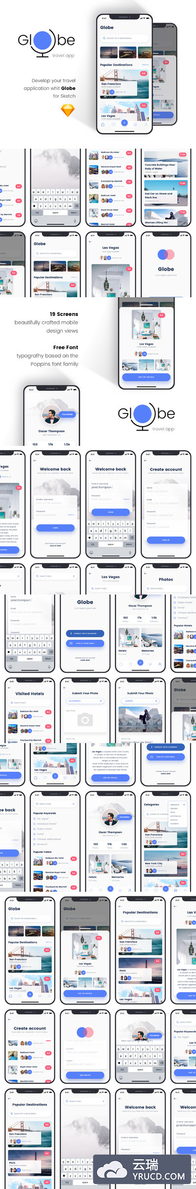 全球旅行APP UI KIT套装模板下载[Sketch]