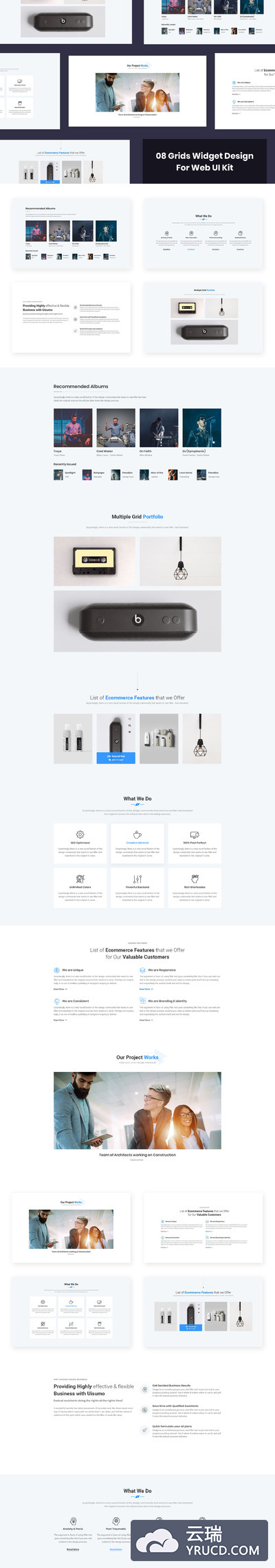 高端简约时尚多用途的用于Web-UI Kit的8个网格小部件设计