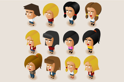 3D立体2.5D等轴等距可爱时尚女人吉祥物设计模板vol.2