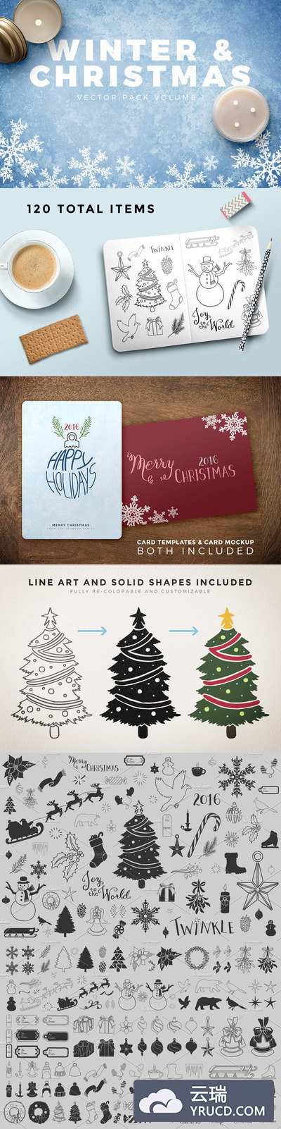 冬季假日圣诞节矢量图案素材V1 Winter and Christmas Vectors Vol 1