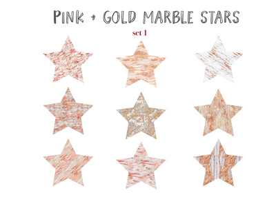 金色五角星大理石剪贴画纹理 Pink gold marble stars clipart
