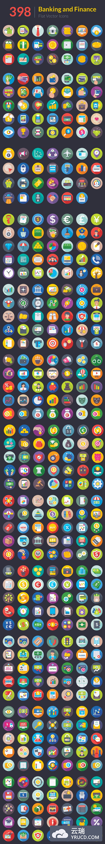 银行和金融平面图标 398 Banking and Finance Flat Icons