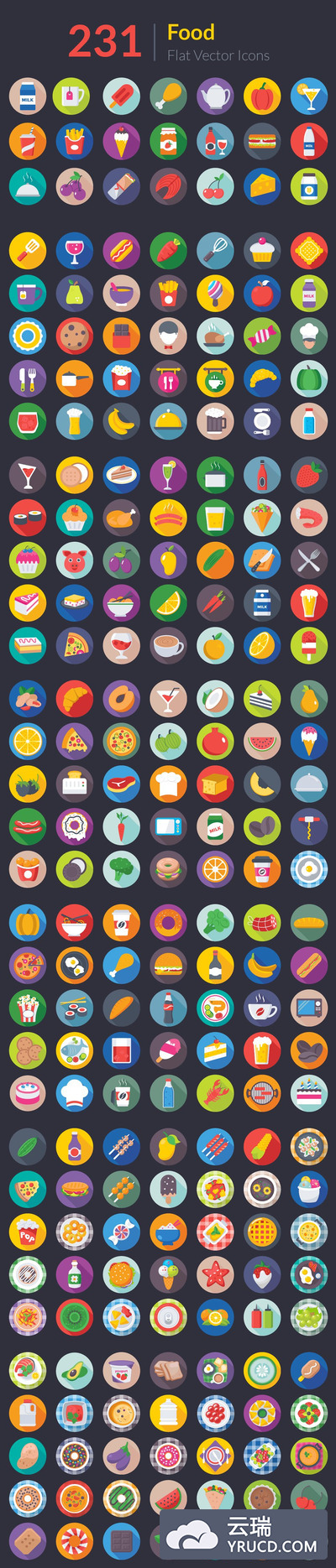 扁平化食物图标 231 Flat Food Icons