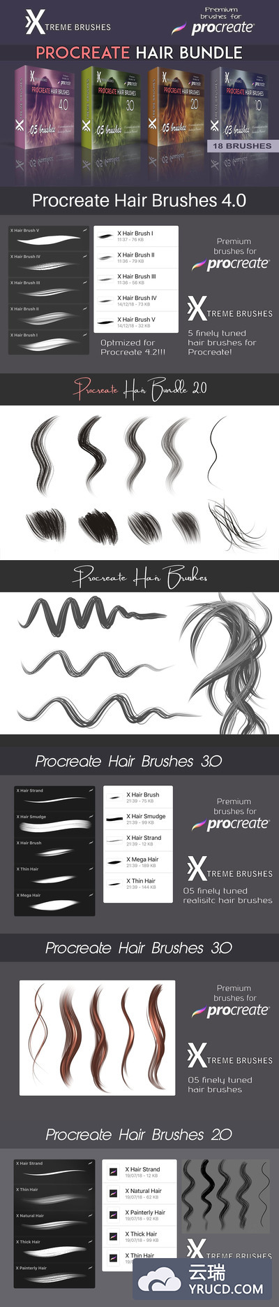 免费：iPad Pro 头发发型 Procreate 画笔下载 [Brushes]