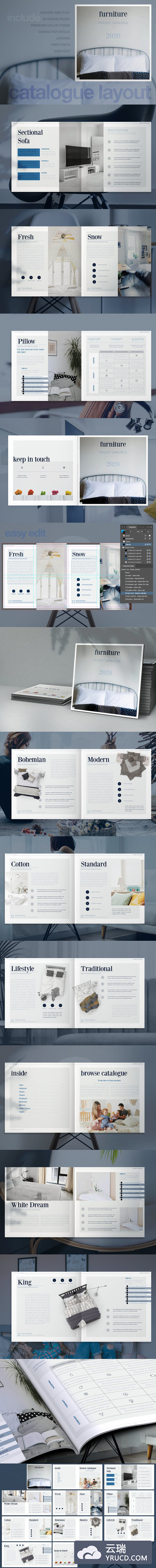 时尚高端简约时尚正方形家具产品目录企业宣传手册房地产楼书杂志画册品牌手册设计模板（indd）