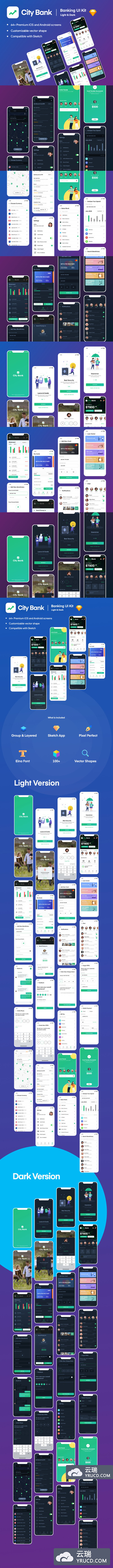 银行网页相关功能的金融 APP UI KIT 模板下载 [Sketch]