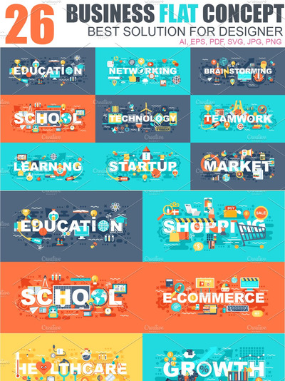 扁平化设计概念 Flat Design Concepts