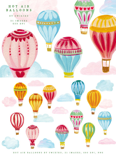 热气球剪贴画 Hot Air Balloons clipart set