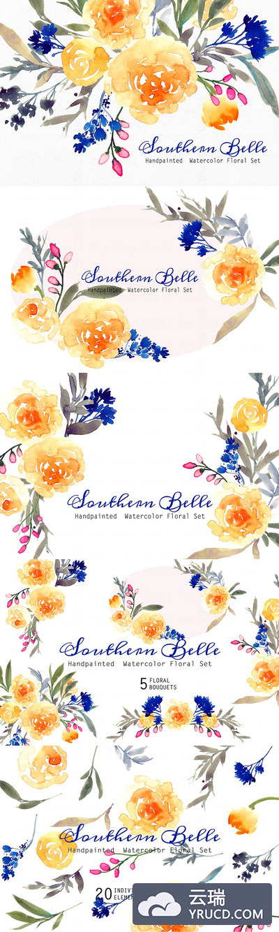 南方水彩花卉插画 Southern Belle - Watercolor Floral S