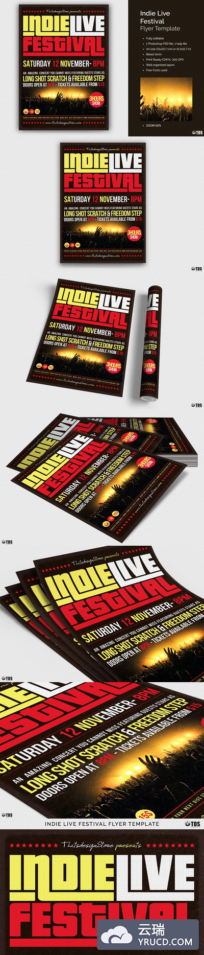 独立节日传单PSD模板 Indie Live Festival Flyer PSD