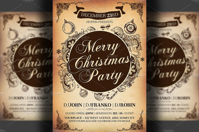 经典圣诞节海报模板 Vintage Christmas Psd Flyer Template