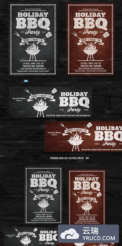 假日烧烤宣传单模板 Holiday BBQ Flyer & Facebook Cover