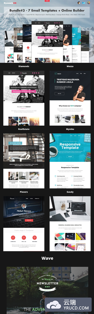邮件模板包 Bundle#3 - 7 Email Templates+Builder