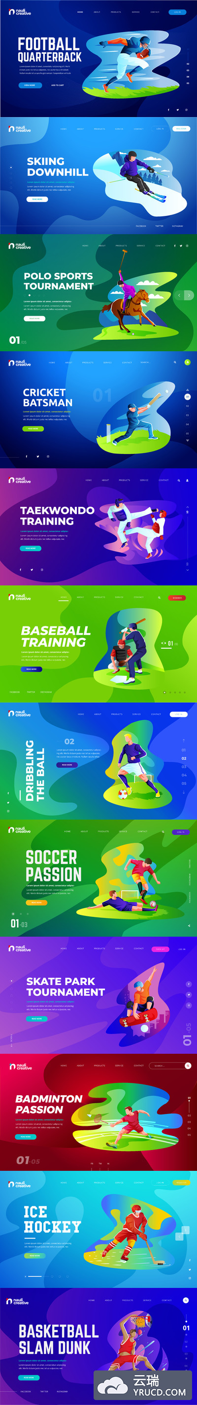 时尚高端简约多用途的体育运动banner海报着陆页插画设计模板集合