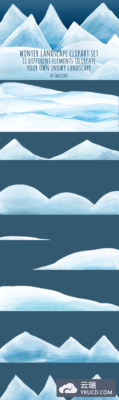 陆地雪景插画 Snowy Landscape - clipart