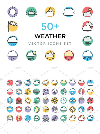 50+天气矢量图标 50+ Weather Vector Icons