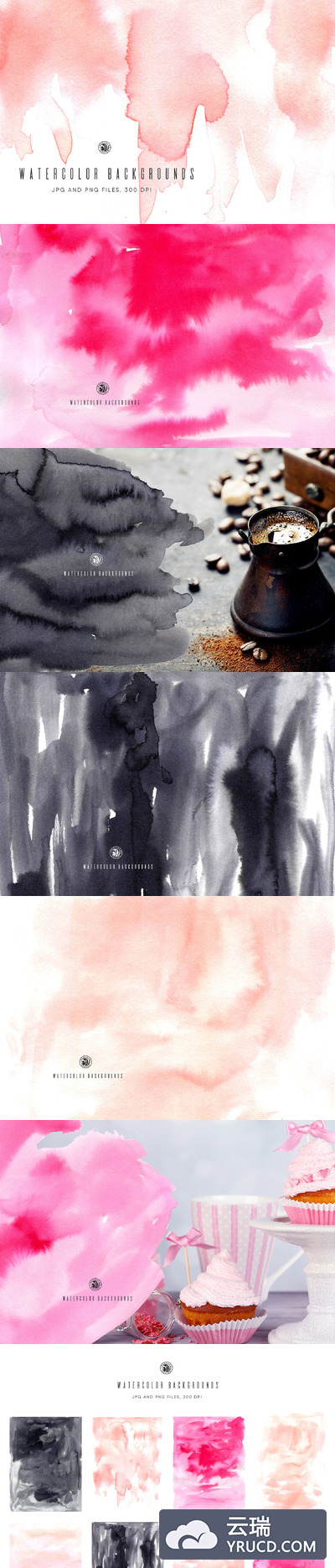 粉色水彩不规则抽象晕染背景纹理 Watercolor Pink Backgrounds