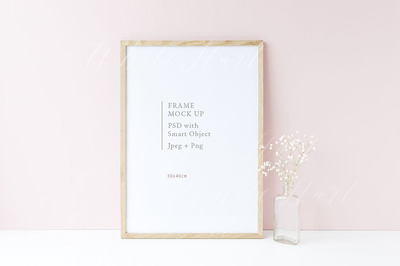 木质框架样机模板 Wooden 30x40cm frame mock up