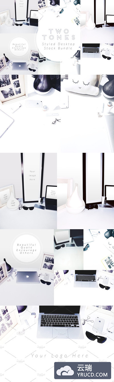 白色桌面样机模板 TwoTones Styled Desktop Stock Bundle
