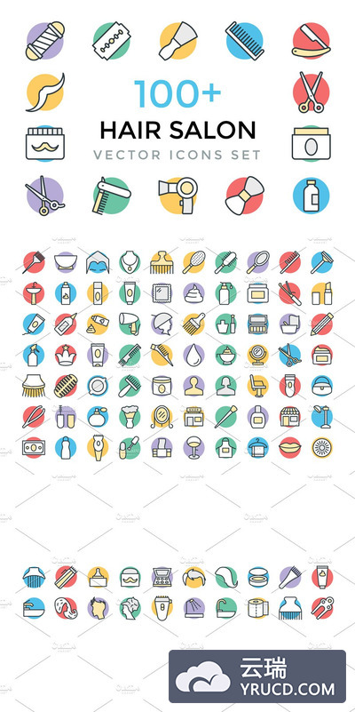 100+理发店矢量图标 100+ Hair Salon Vector Icons