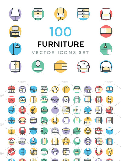 100个家具矢量图标 100 Furniture Vector Icons