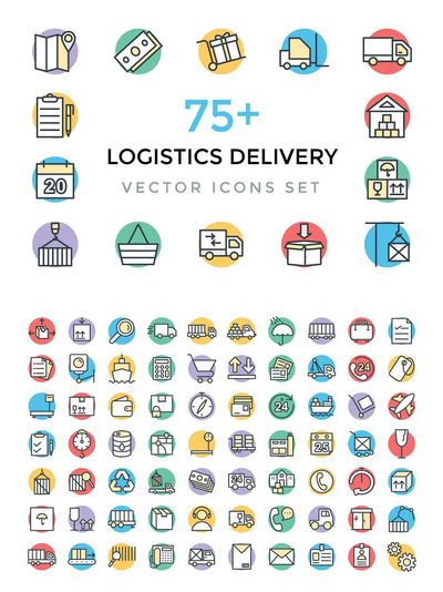 75+物流配送矢量图标 75+ Logistics Delivery Vector Icons