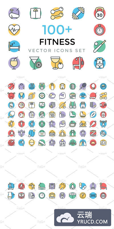 100+健身运动矢量图标 100+ Fitness Vector Icons