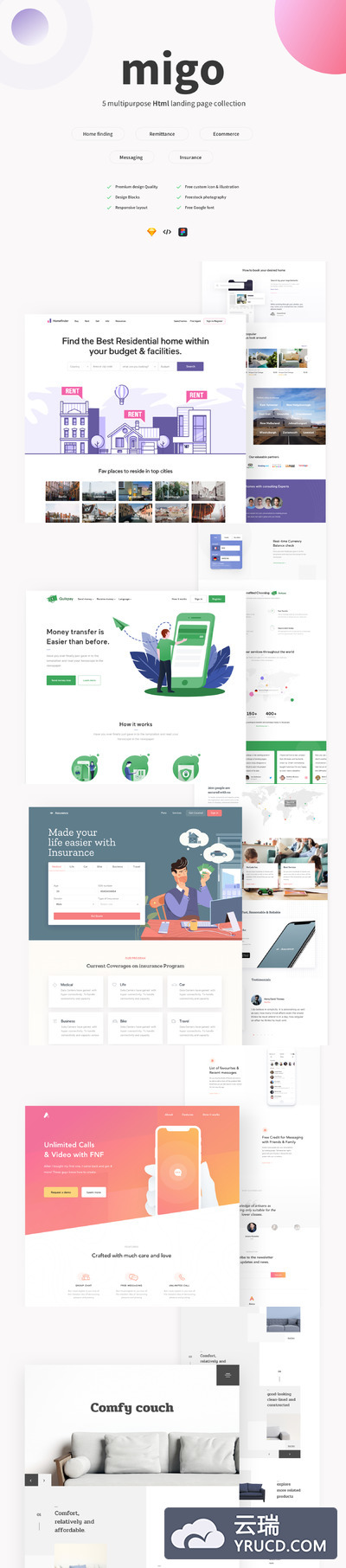 时尚的着陆页网页模板下载[Sketch,fig]