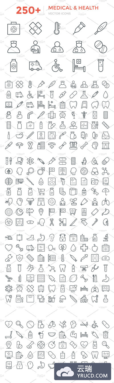 医疗健康矢量图标 250+ Medical and Health Vector Icons