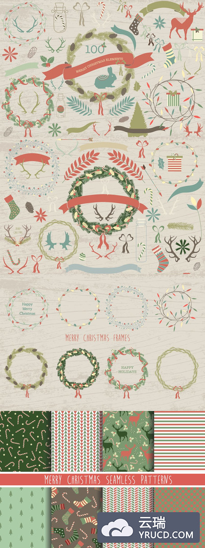 圣诞节元素logo模板 100 Merry Christmas Elements Pro