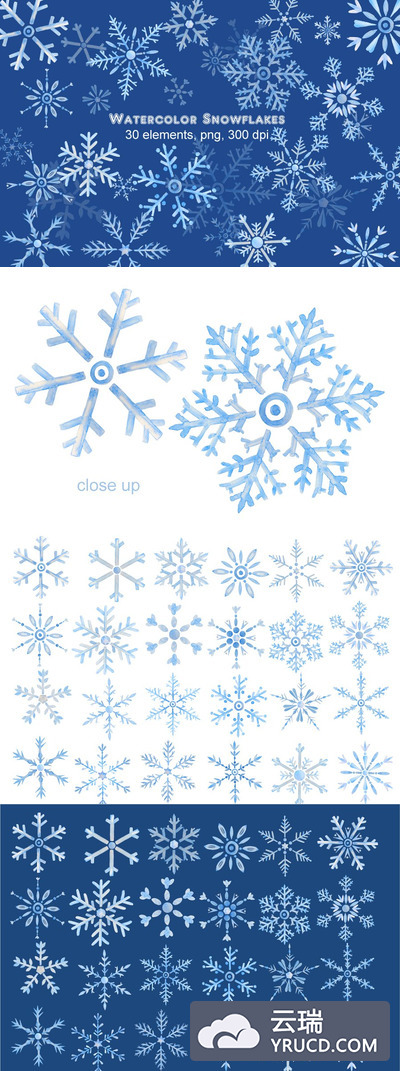 水彩雪花剪贴画 Watercolor Snowflake Clipart