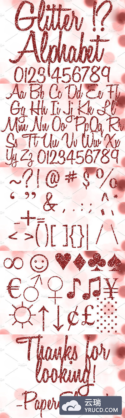 红色闪光烫金字母剪贴画 Red Glitter Alphabet Clipart Cursive