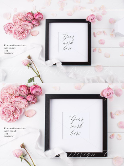 时尚花卉画框样机 Styled stock photo - Frame mock up