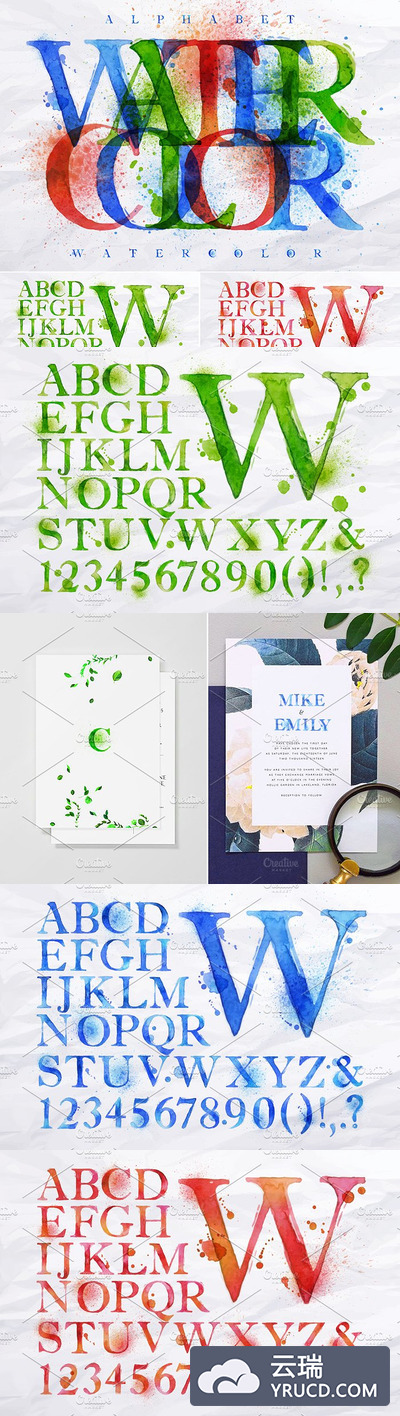 水彩艺术字母 Alphabet watercolor