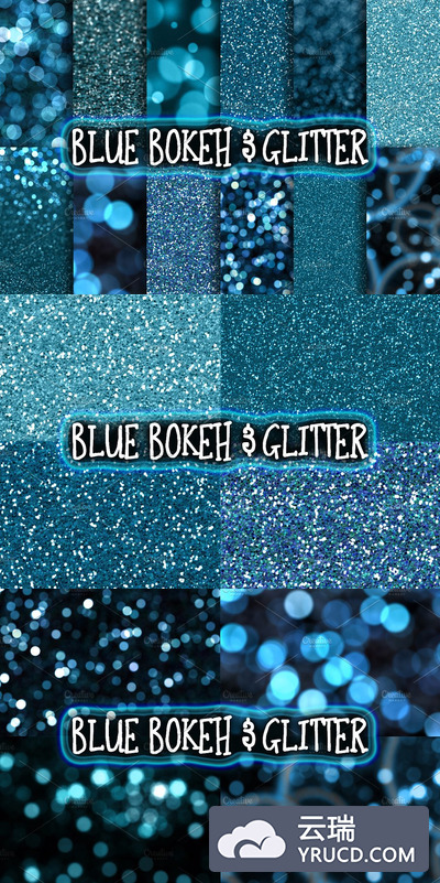 蓝色烫金亮片背景纹理 Blue Glitter & Bokeh Backgrounds