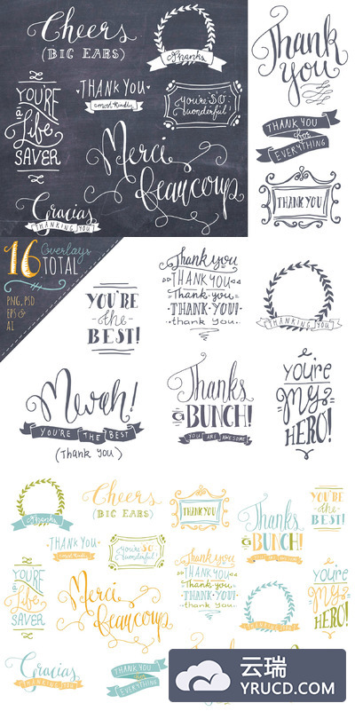 感恩格言矢量素材 Thank You Photoshop Overlays Vectors
