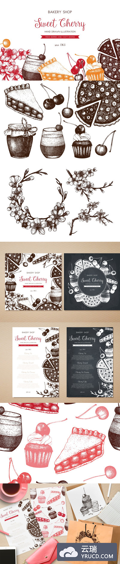 樱桃烘焙插画集 Cherry Desserts & Baking Set