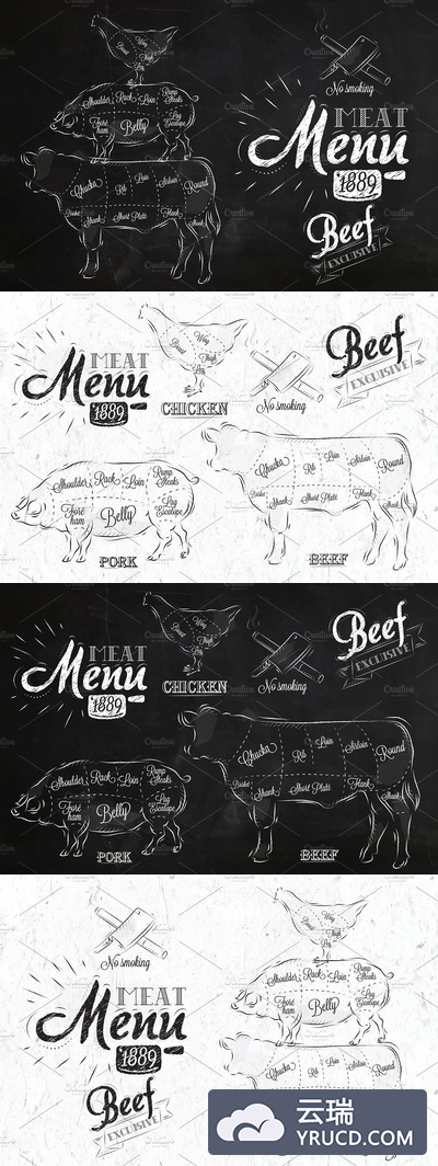 猪肉菜单插画 Meat Menu