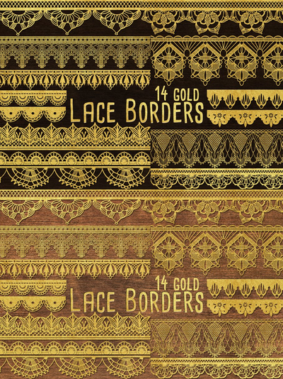 金色蕾丝边框图案 Gold Clip Art - Lace Border Clipart