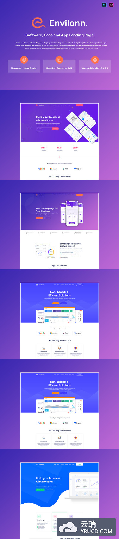 软件APP产品官网着陆页UI KIT套装下载[XD]