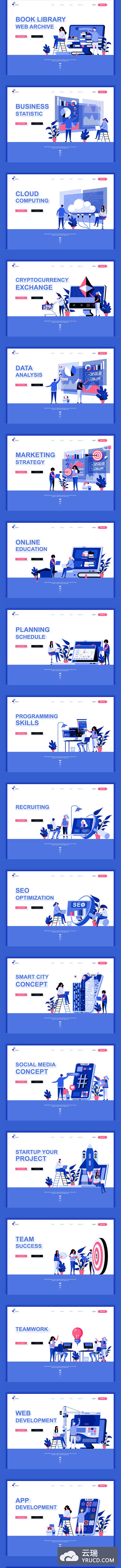 多格式的时尚高端简约多用途banner插画着陆页海报设计模板集合