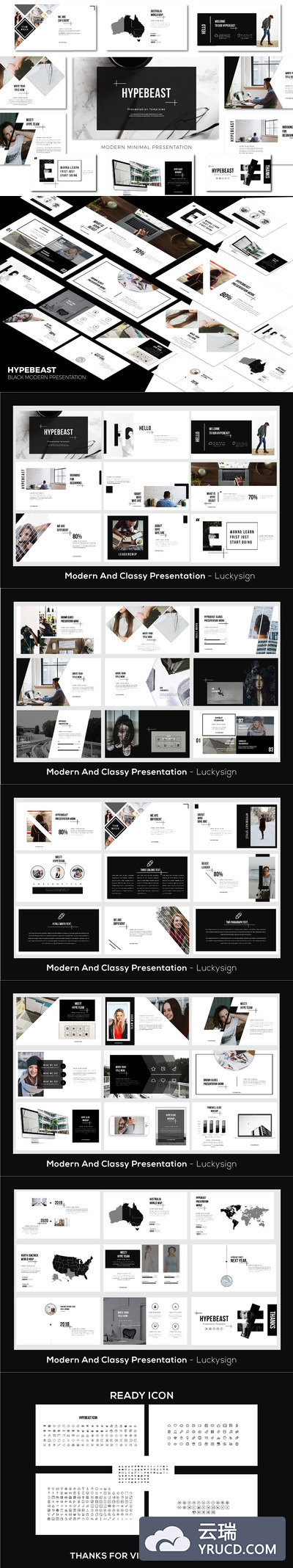 黑白酷炫时尚的PPT模板套装下载[PPTX]