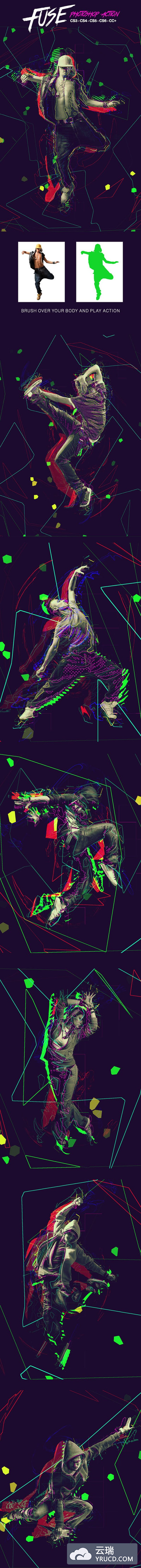 时尚高端多彩科技质感电子丝线效果ps动作下载