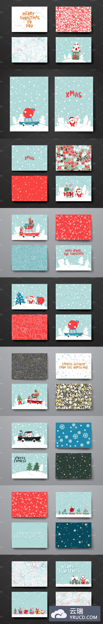 圣诞风格卡片模板 Set of Cards in Christmas style
