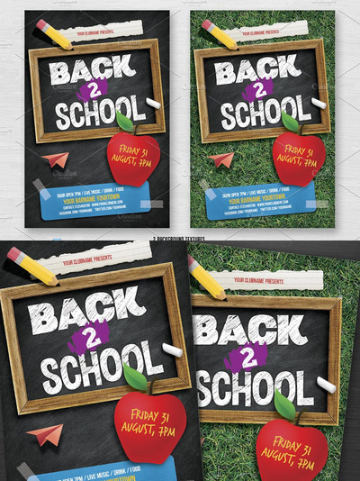 返校海报模板 Back 2 School Flyer