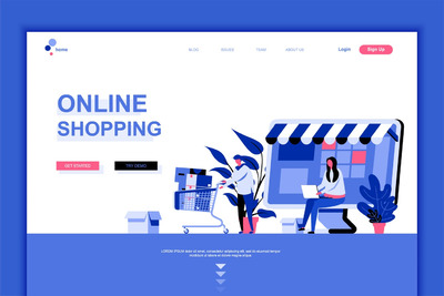 扁平化风格的时尚高度多用途网上购物着陆页海报banner插画设计模板